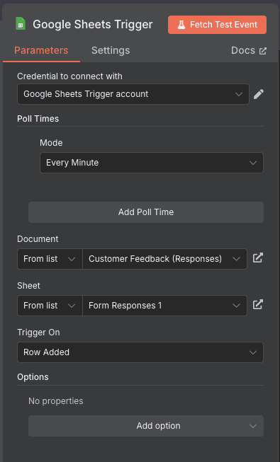 Trigger: google sheet trigger